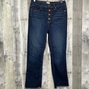 J. Crew 9” Billie Demi Boot Crop jeans. Button-fly. Fray edge hemline. Size 28.